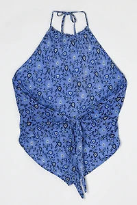 Vintage Y2k Printed Silk Tied Halter Top