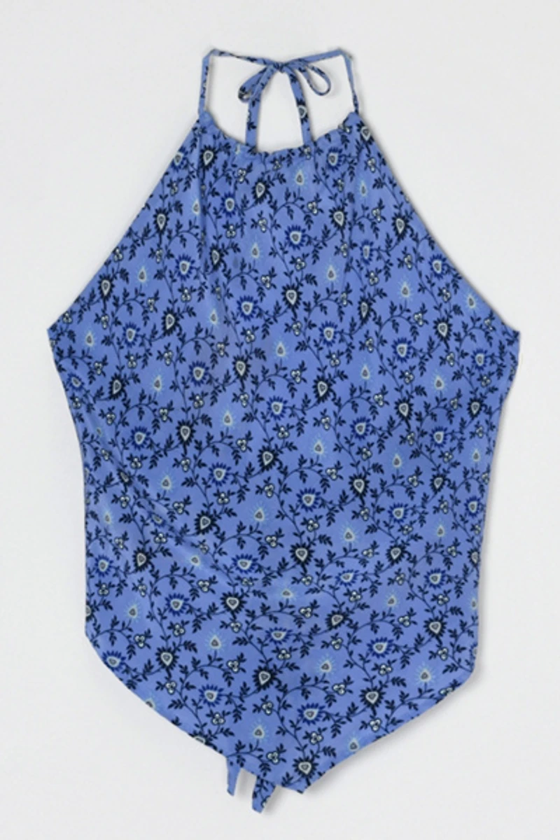 Vintage Y2k Printed Silk Tied Halter Top
