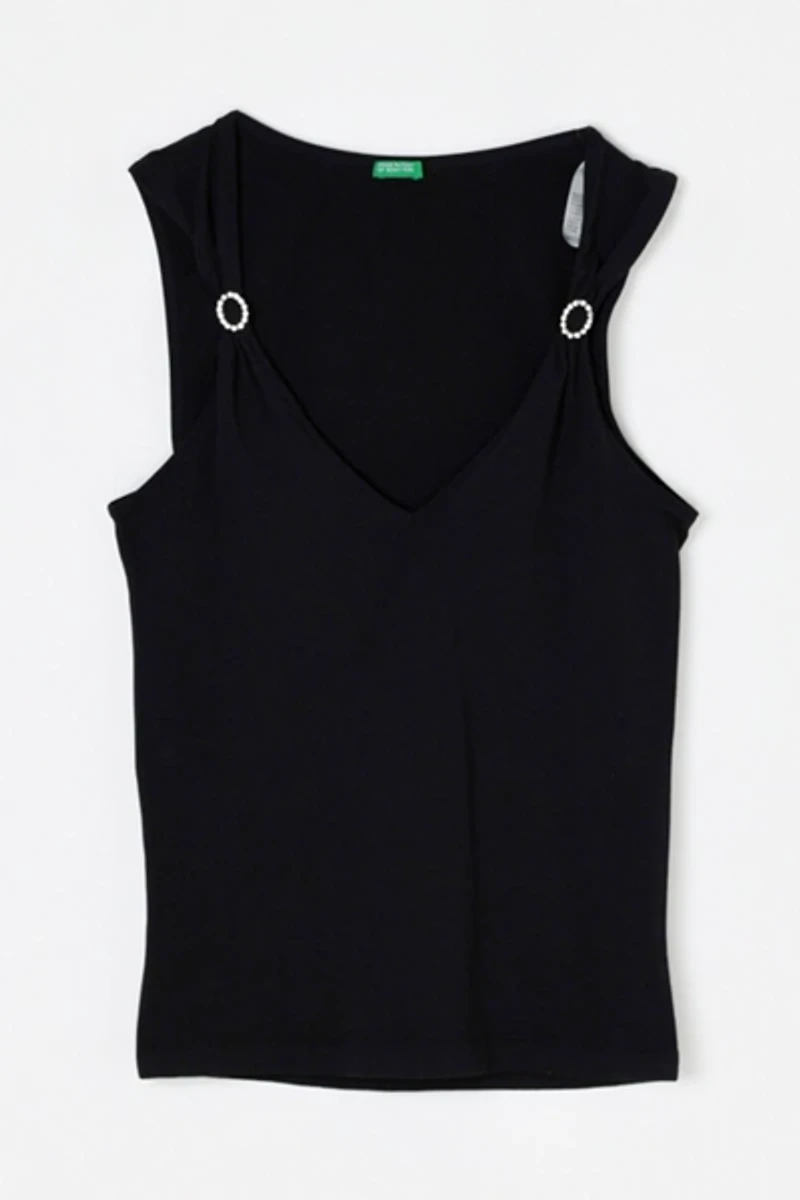 Vintage Y2k V-Neck Top with Rhinestone Brooches