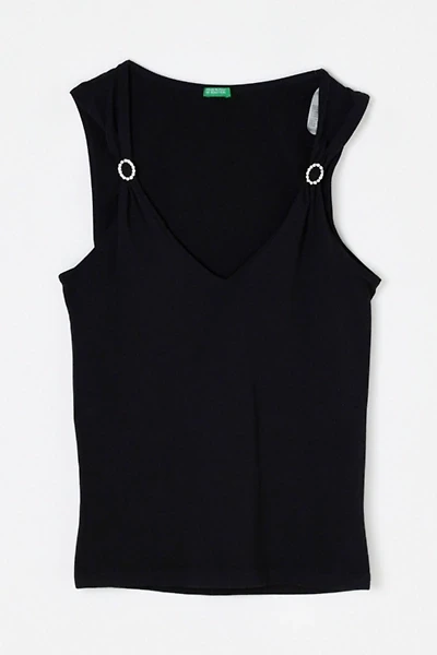 Vintage Y2k V-Neck Top with Rhinestone Brooches