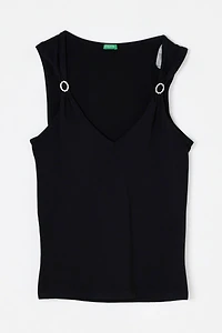 Vintage Y2k V-Neck Top with Rhinestone Brooches