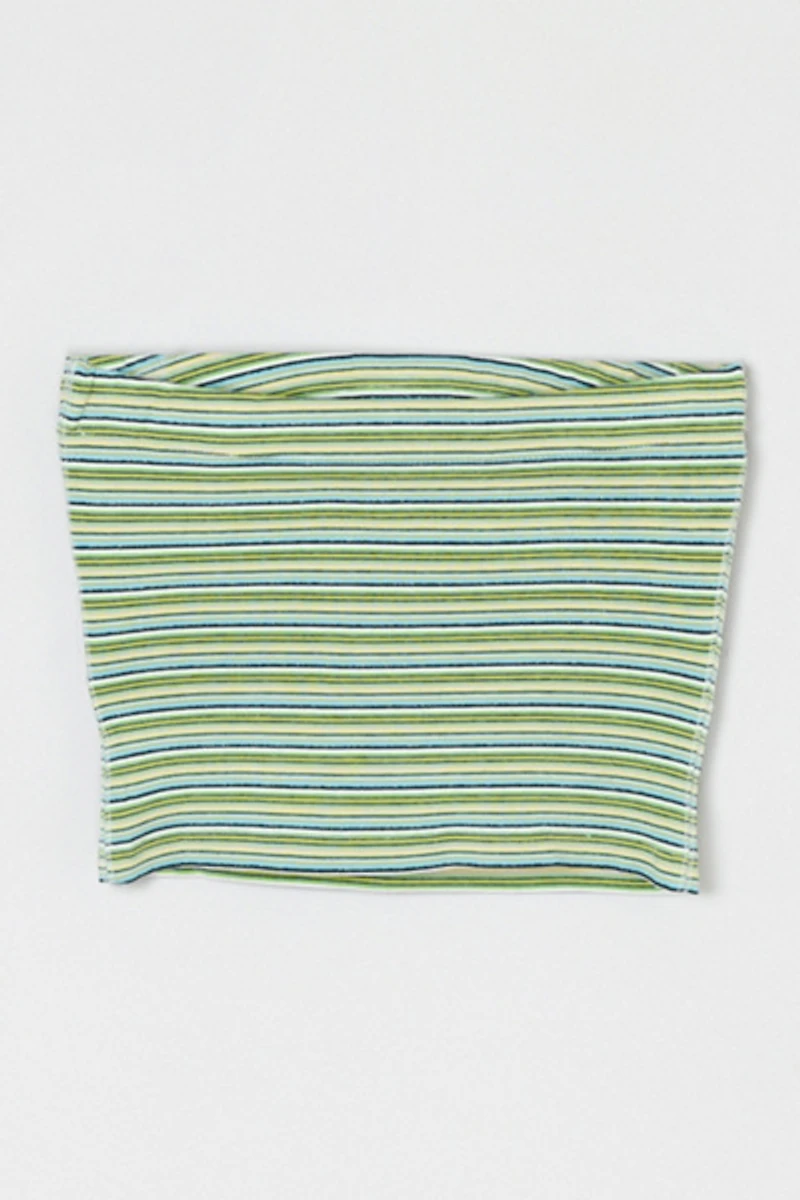 Vintage Y2k Green & Blue Striped Tied Strapless Top