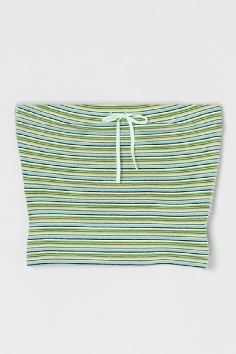 Vintage Y2k Green & Blue Striped Tied Strapless Top