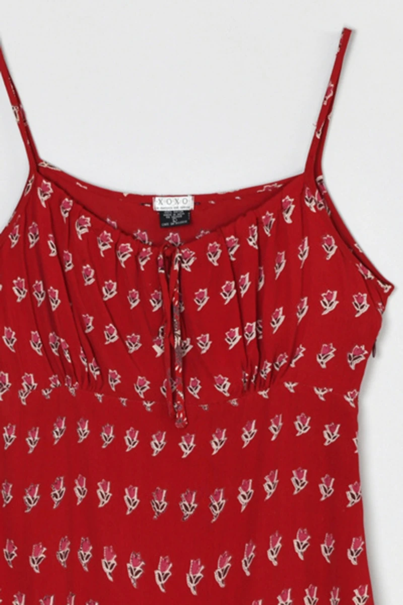 Vintage Y2k Red Printed Midi Dress