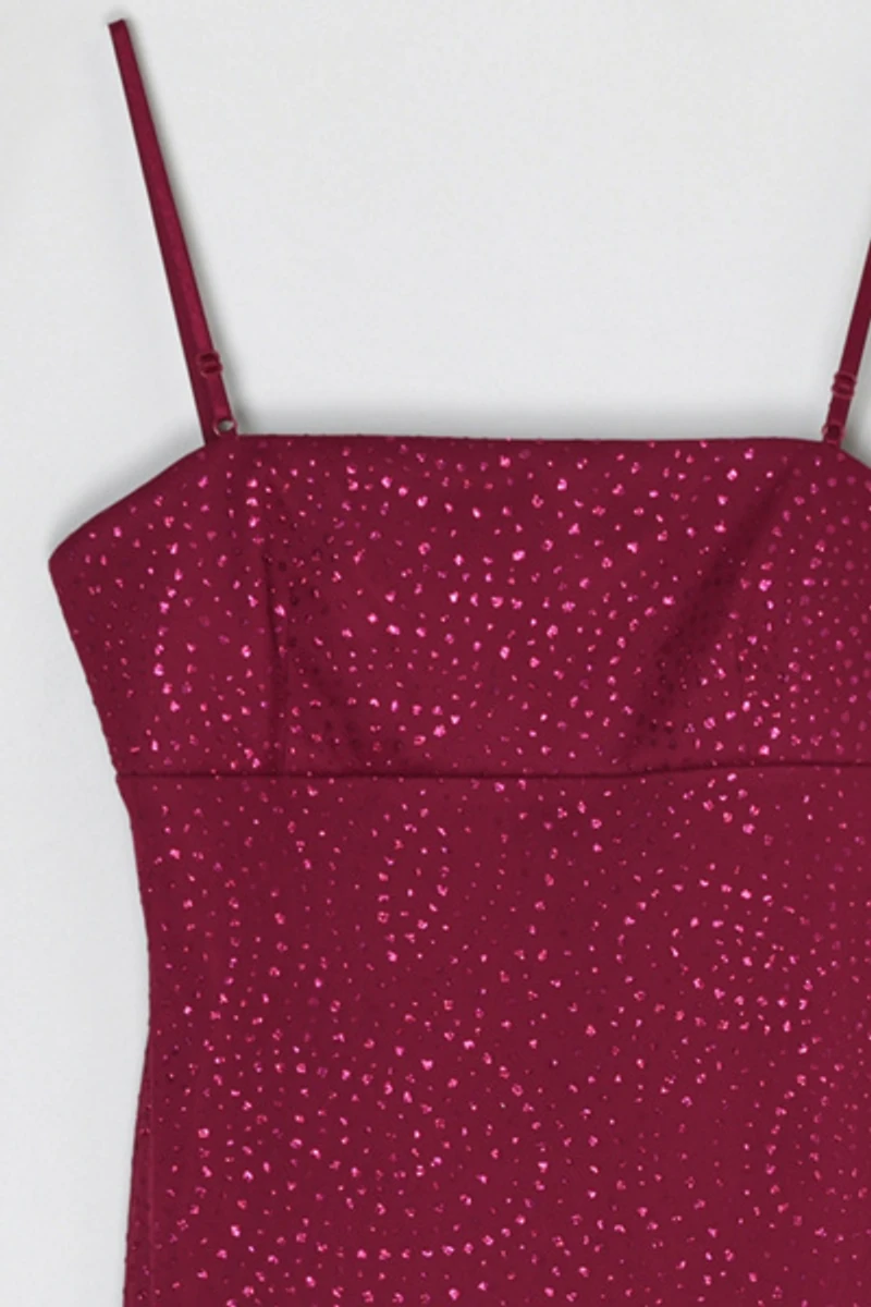 Vintage Y2k Dark Pink Glittered Mini Dress