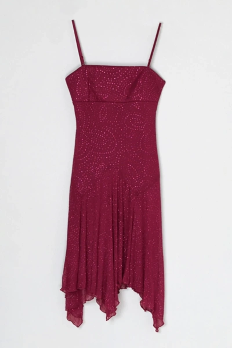 Vintage Y2k Dark Pink Glittered Mini Dress