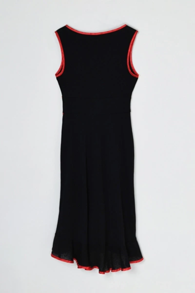 Vintage Y2k Black Midi Dress with Red Satin Bands