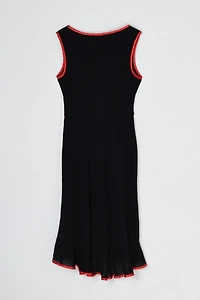 Vintage Y2k Black Midi Dress with Red Satin Bands