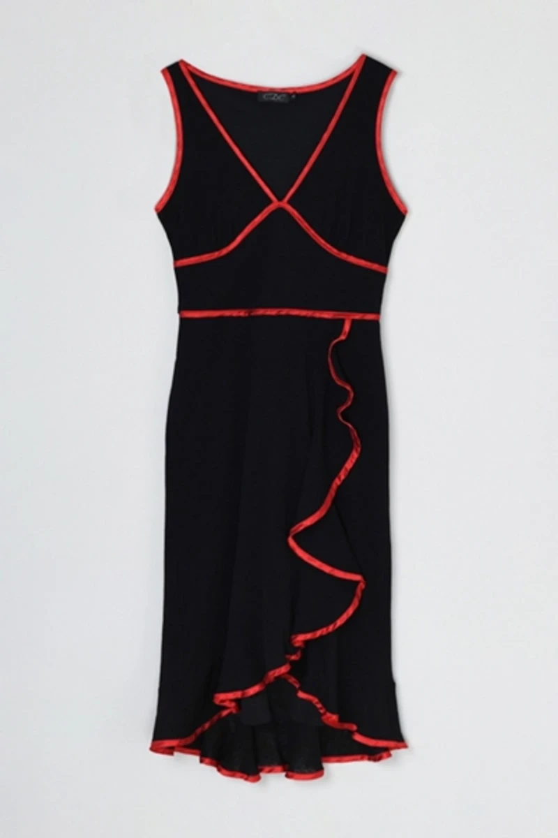 Vintage Y2k Black Midi Dress with Red Satin Bands