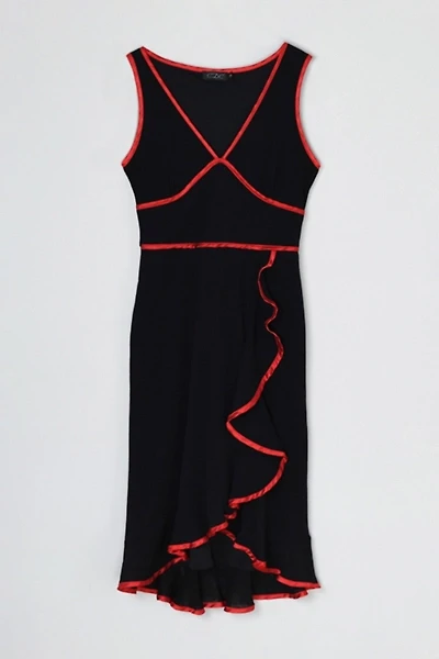 Vintage Y2k Black Midi Dress with Red Satin Bands