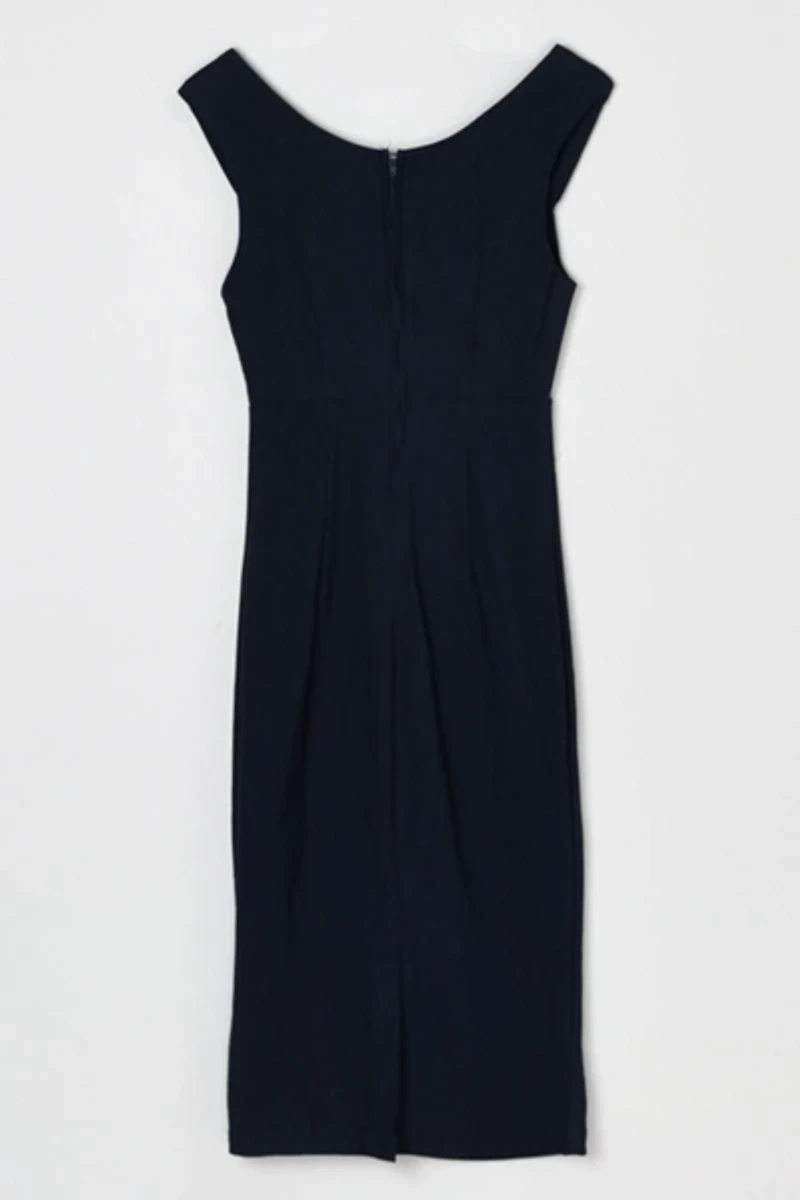 Vintage Y2k Navy Blue Ruched Midi Dress