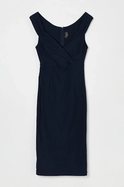 Vintage Y2k Navy Blue Ruched Midi Dress