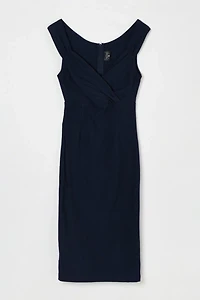 Vintage Y2k Navy Blue Ruched Midi Dress