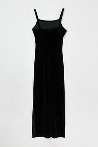 Vintage Y2k Black Velvet Ankle-Length Dress with Glittered Dragon
