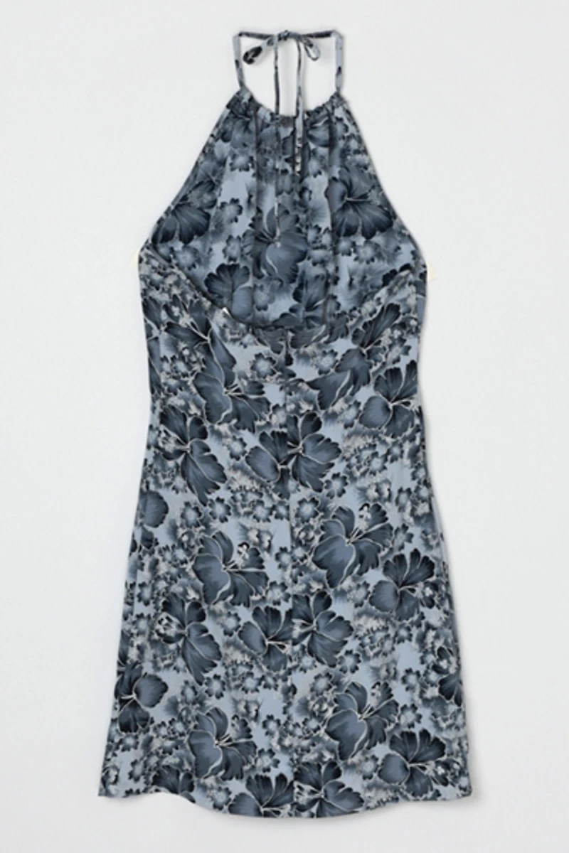 Vintage Y2k Dark Grey Printed Halter Mini Dress