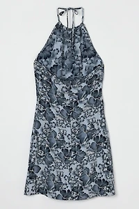 Vintage Y2k Dark Grey Printed Halter Mini Dress