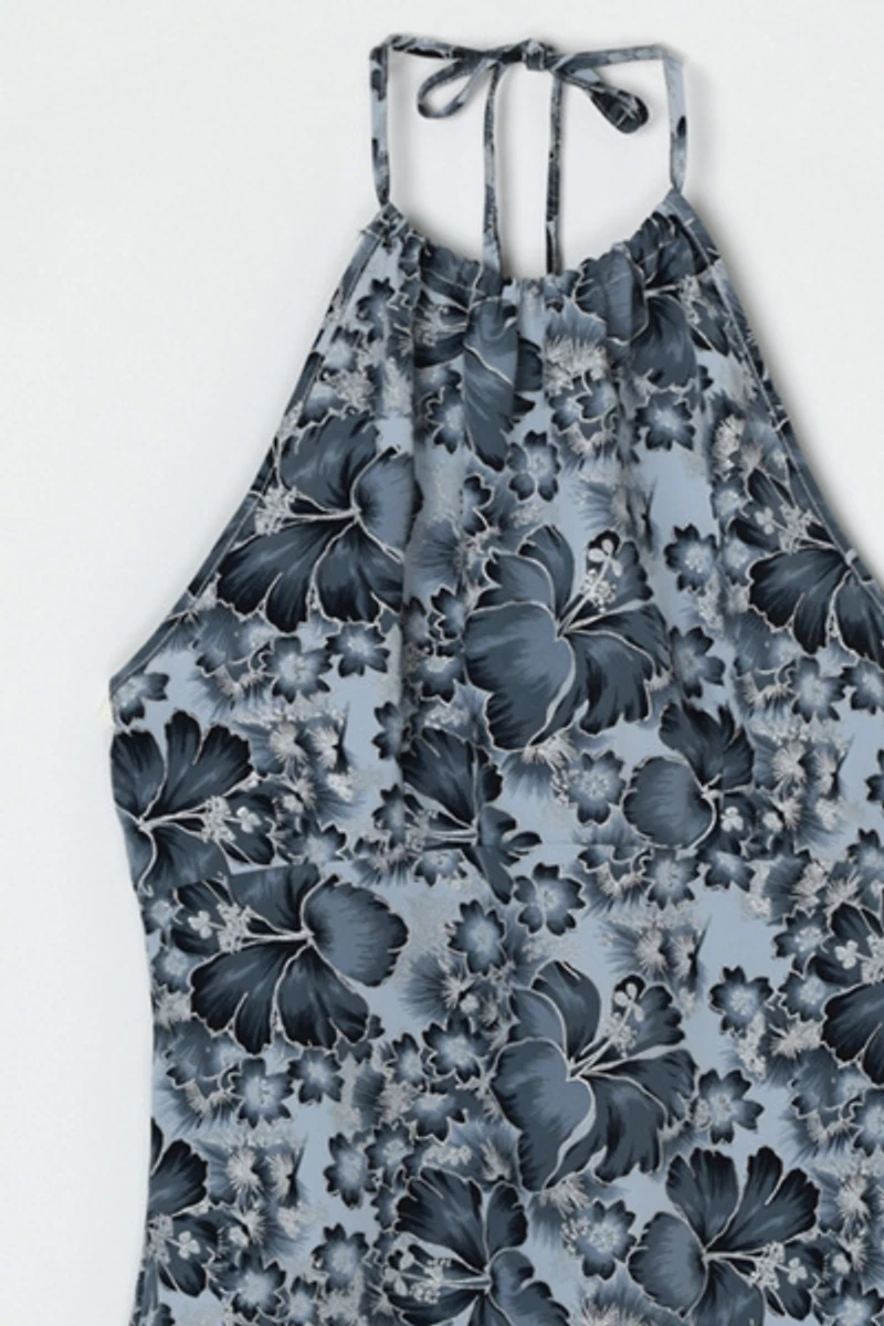 Vintage Y2k Dark Grey Printed Halter Mini Dress