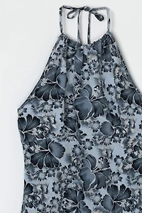 Vintage Y2k Dark Grey Printed Halter Mini Dress