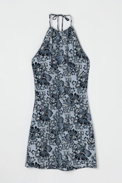 Vintage Y2k Dark Grey Printed Halter Mini Dress