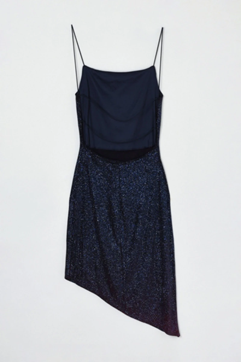 Vintage Y2k Strappy Dark Blue Glittered Mini Dress