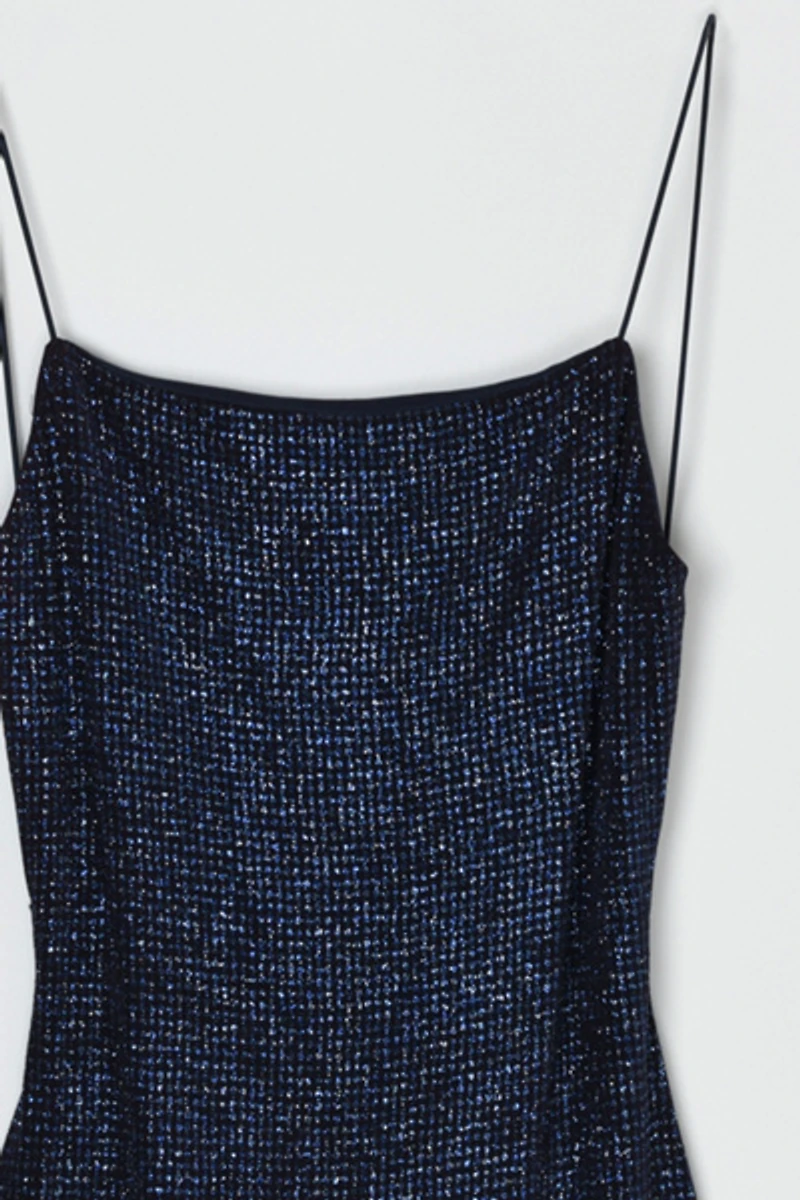 Vintage Y2k Strappy Dark Blue Glittered Mini Dress