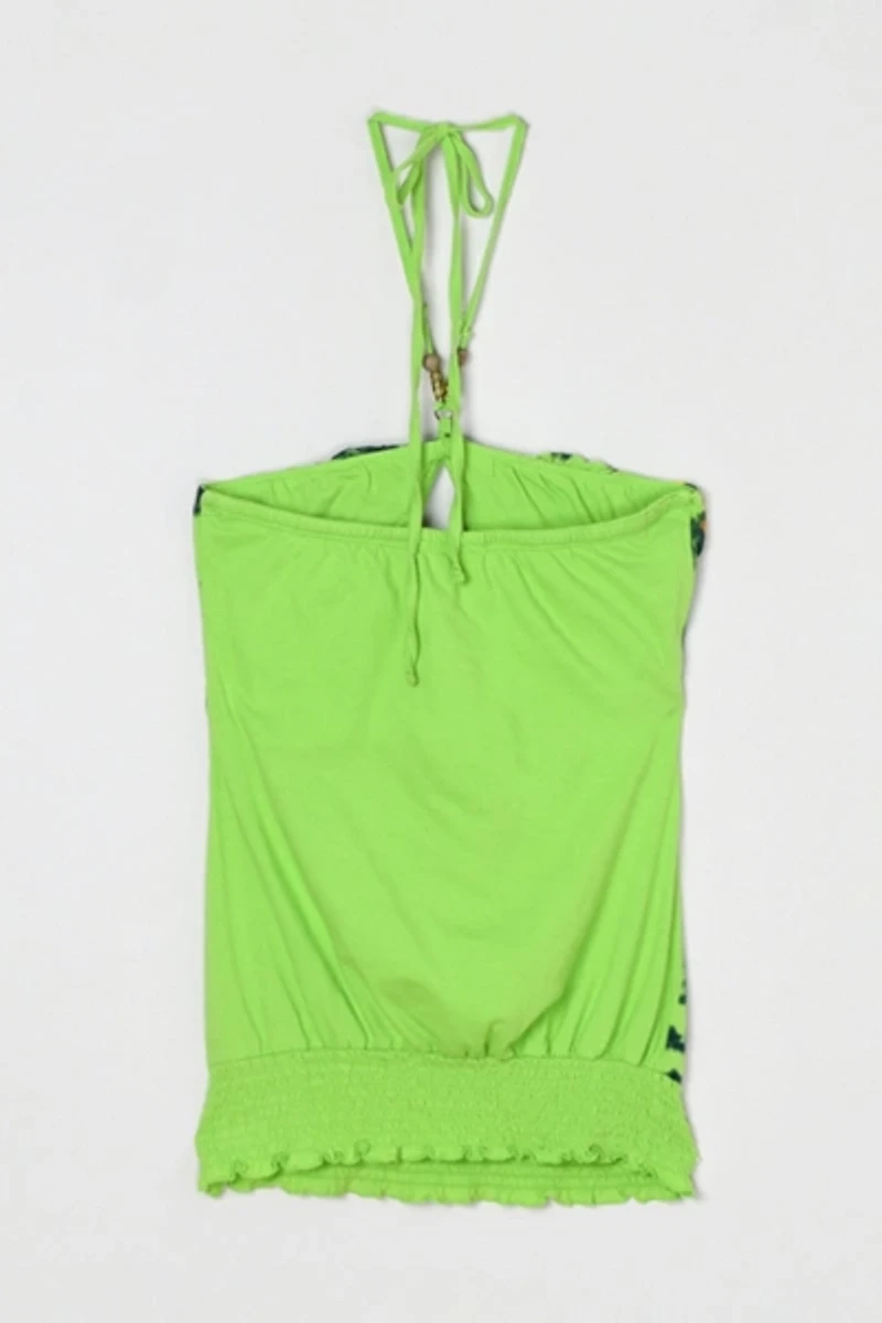 Vintage Y2k Printed Halter Top with Beaded Tie
