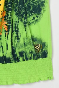 Vintage Y2k Printed Halter Top with Beaded Tie