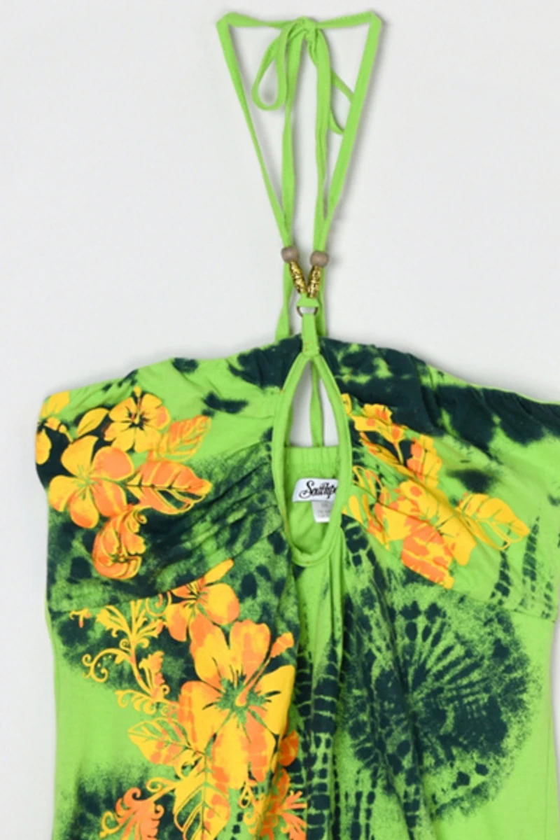 Vintage Y2k Printed Halter Top with Beaded Tie