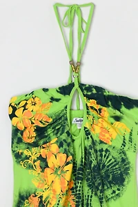 Vintage Y2k Printed Halter Top with Beaded Tie