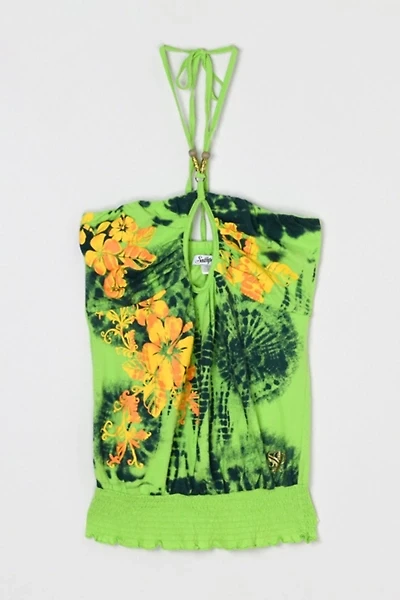Vintage Y2k Printed Halter Top with Beaded Tie