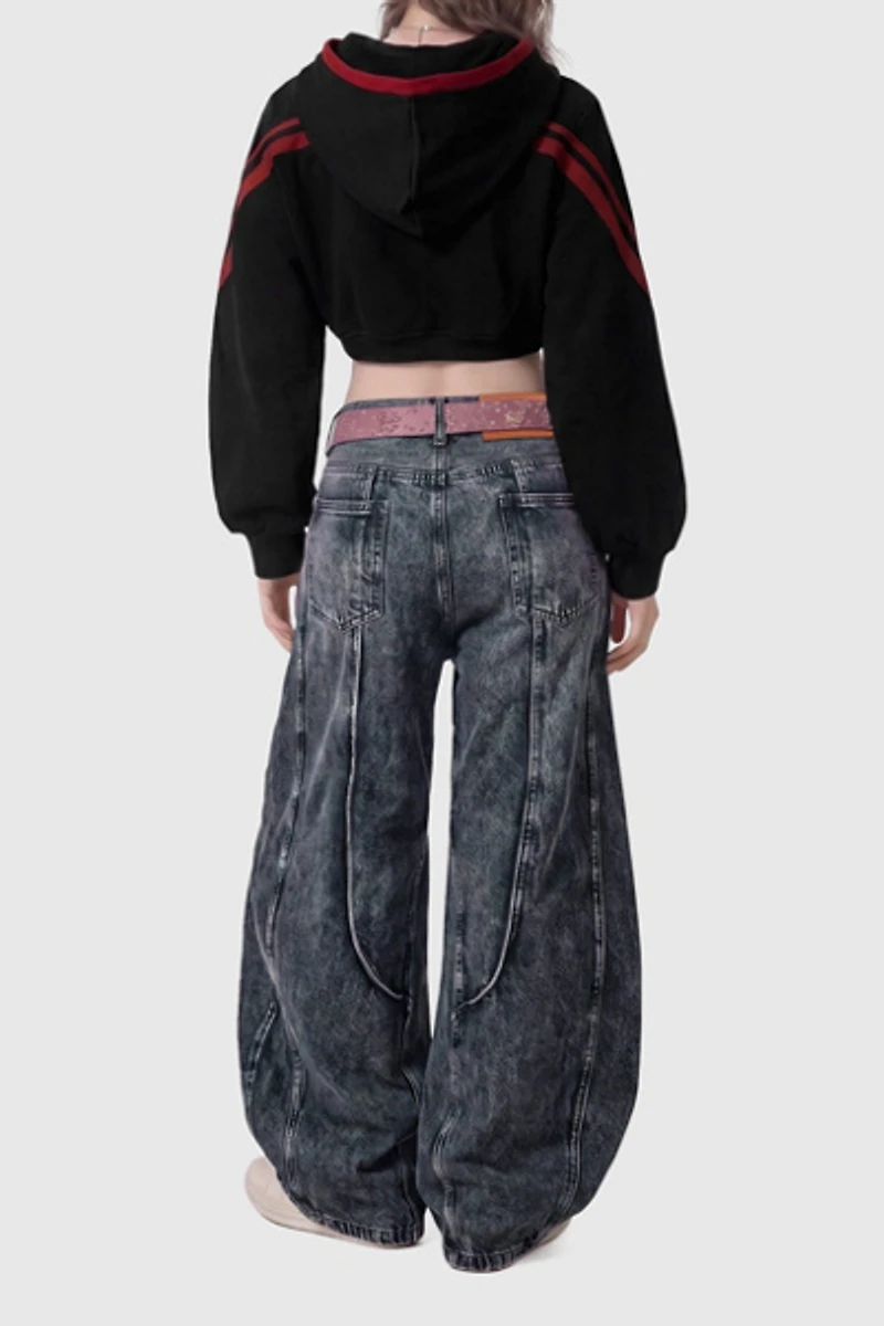 Aelfric Eden Cropped Contrast Stripe Zip Up Hoodie