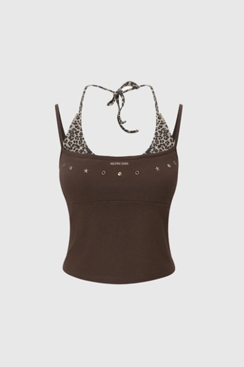 Aelfric Eden Leopard Halter Studded Cami Top