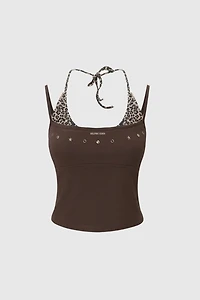 Aelfric Eden Leopard Halter Studded Cami Top