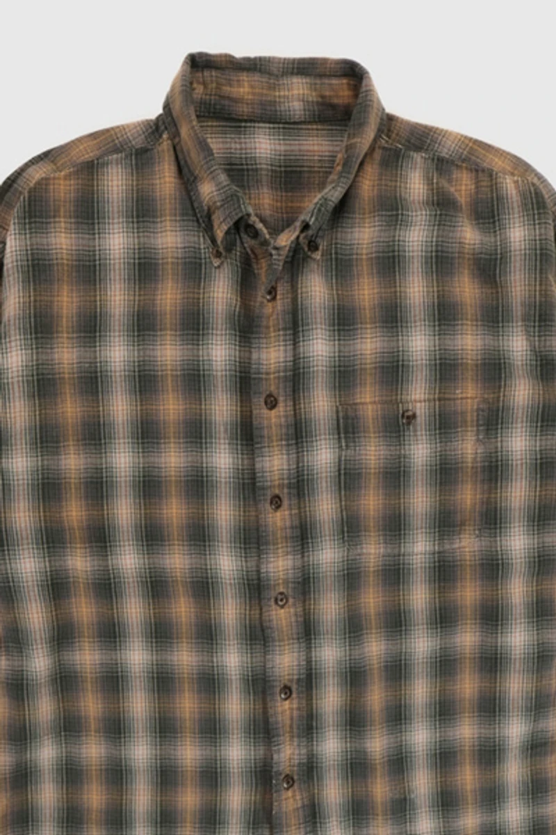 Vintage Dark Plaid Button-Down Shirt