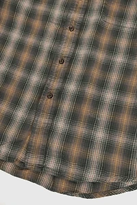 Vintage Dark Plaid Button-Down Shirt