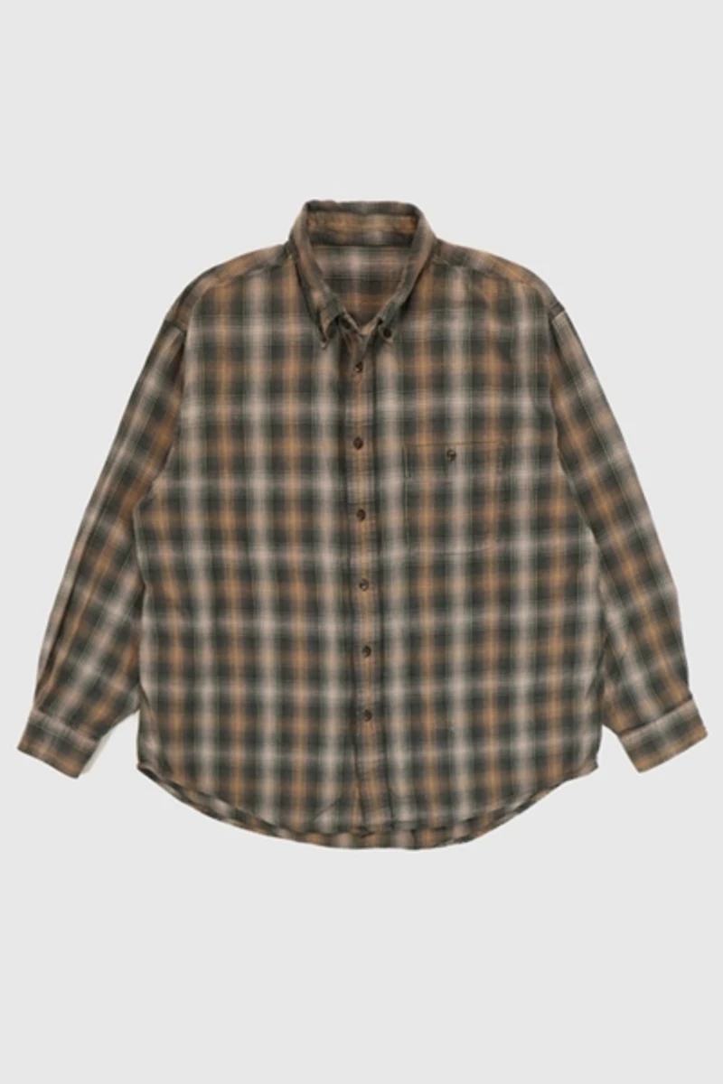 Vintage Dark Plaid Button-Down Shirt