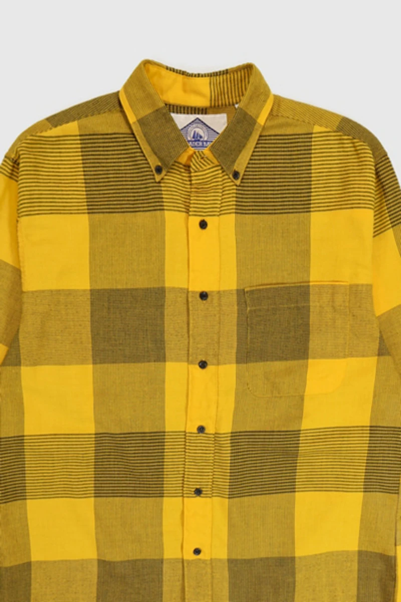 Vintage Yellow Check Pattern Button-Down Shirt