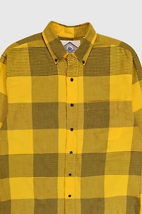 Vintage Yellow Check Pattern Button-Down Shirt