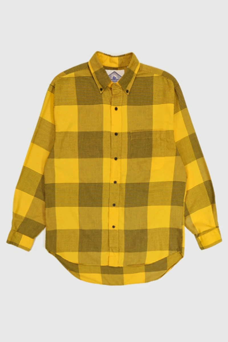 Vintage Yellow Check Pattern Button-Down Shirt