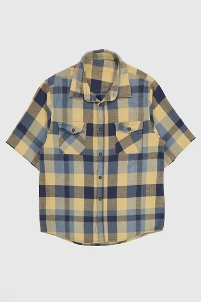 Vintage Short Sleeve Cut Off Plaid Button-Down Shirt