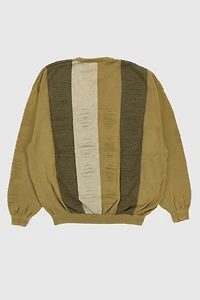 Vintage Green Pattern V-Neck Sweater