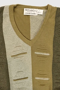 Vintage Green Pattern V-Neck Sweater