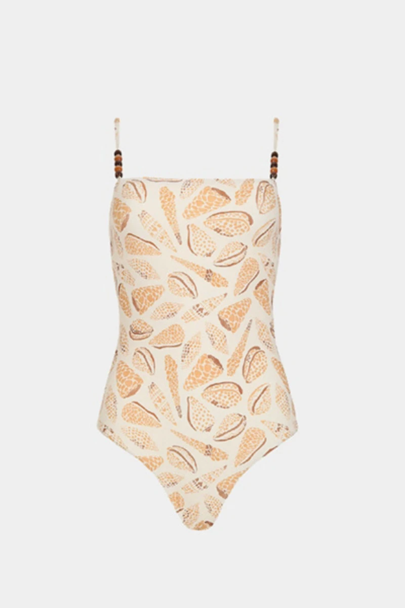 KIBYS Shell Tides Print Serina Sculpt One Piece Swimsuit