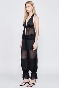 Personal Code Antoinette Satin And Lace Halter Top