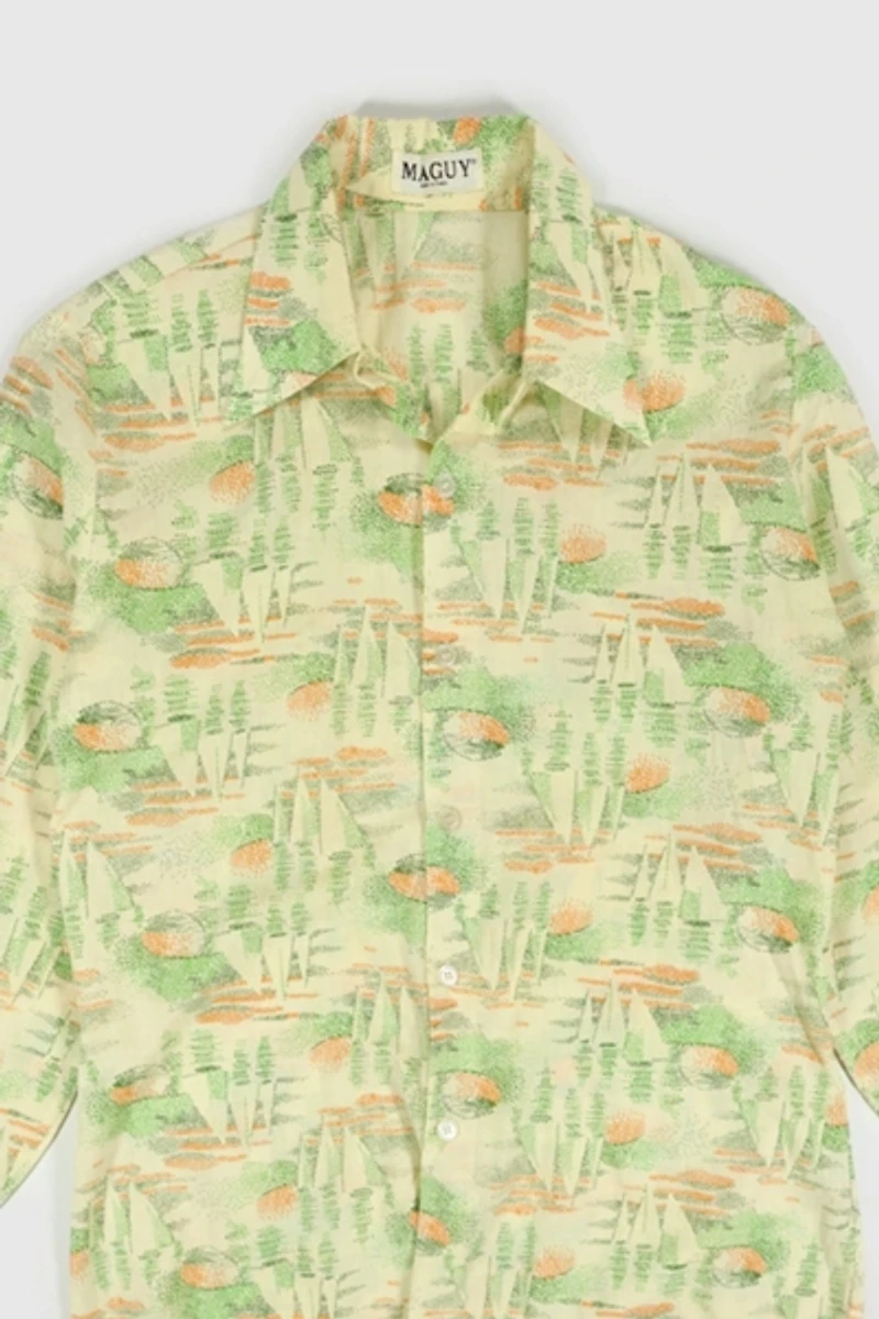 Vintage Sailboat Pattern Button-Down Shirt