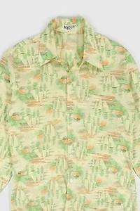Vintage Sailboat Pattern Button-Down Shirt