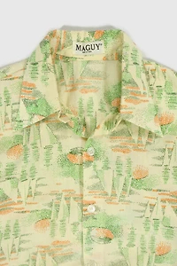 Vintage Sailboat Pattern Button-Down Shirt