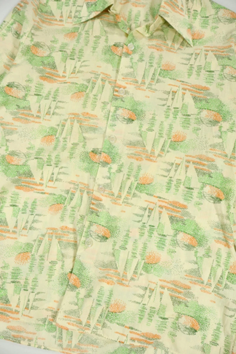 Vintage Sailboat Pattern Button-Down Shirt