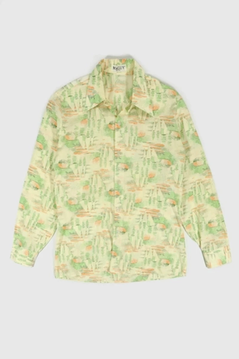 Vintage Sailboat Pattern Button-Down Shirt
