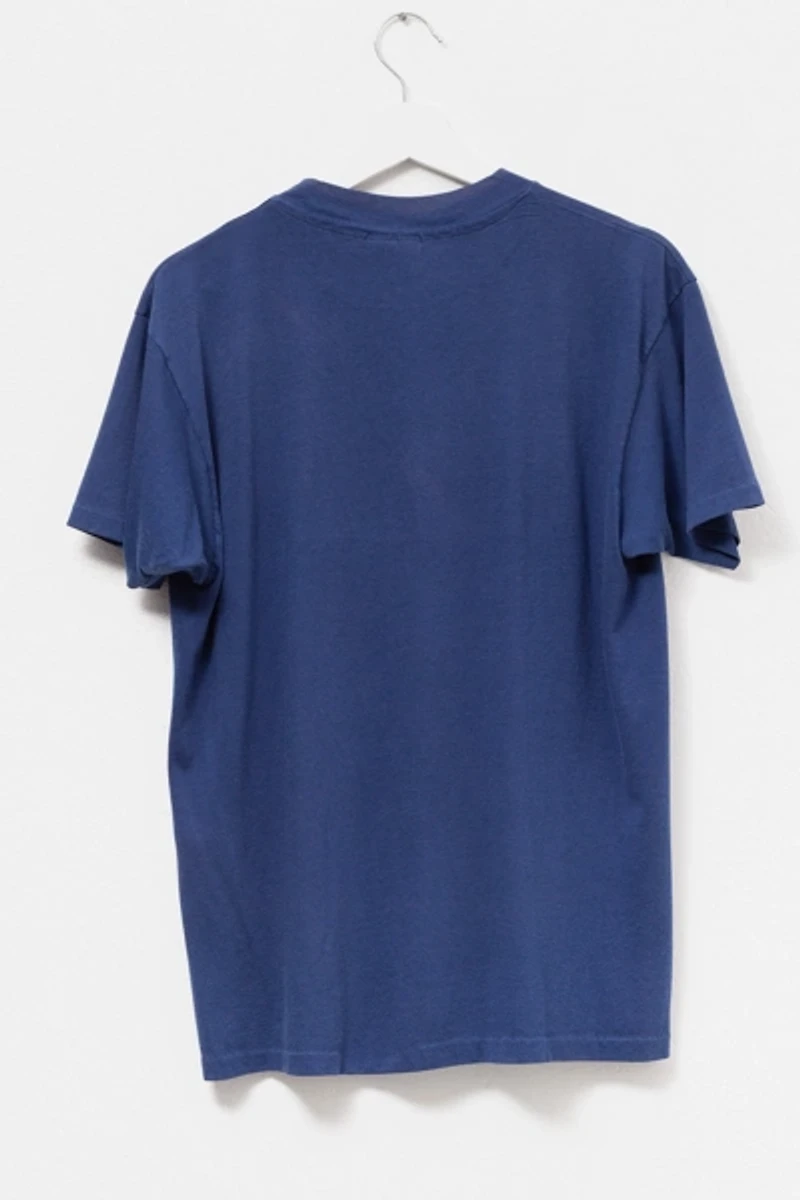 Vintage 1990s Distressed Navy Blue Graphic T-Shirt Made in USA